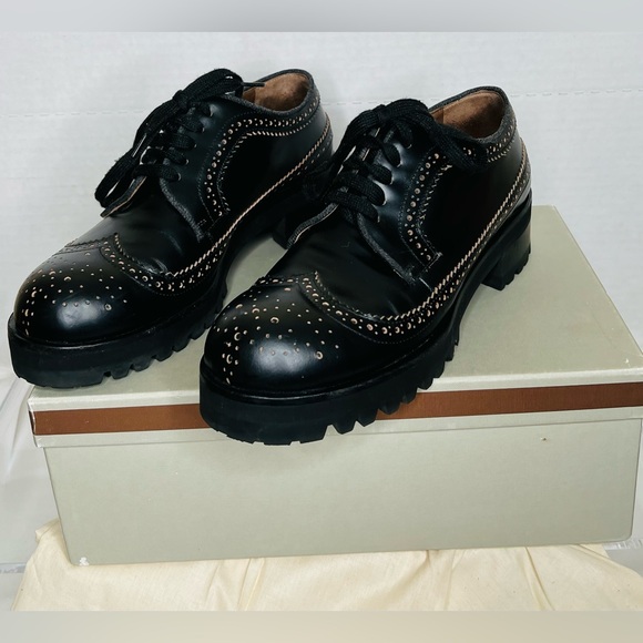 Marni Black Wing Tip Oxfords w/ Lug soles, Sz 40 - Picture 1 of 12